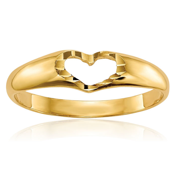 10K Solid Yellow Gold Heart Ring Love Band