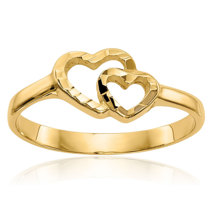 10K Solid Yellow Gold Heart Ring Love Band