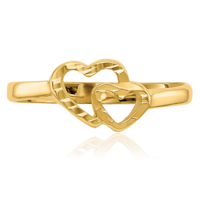 10K Solid Yellow Gold Heart Ring Love Band