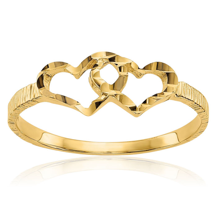 10K Solid Yellow Gold Heart Ring Love Band