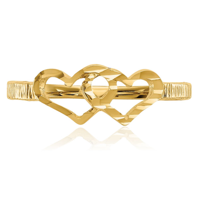 10K Solid Yellow Gold Heart Ring Love Band