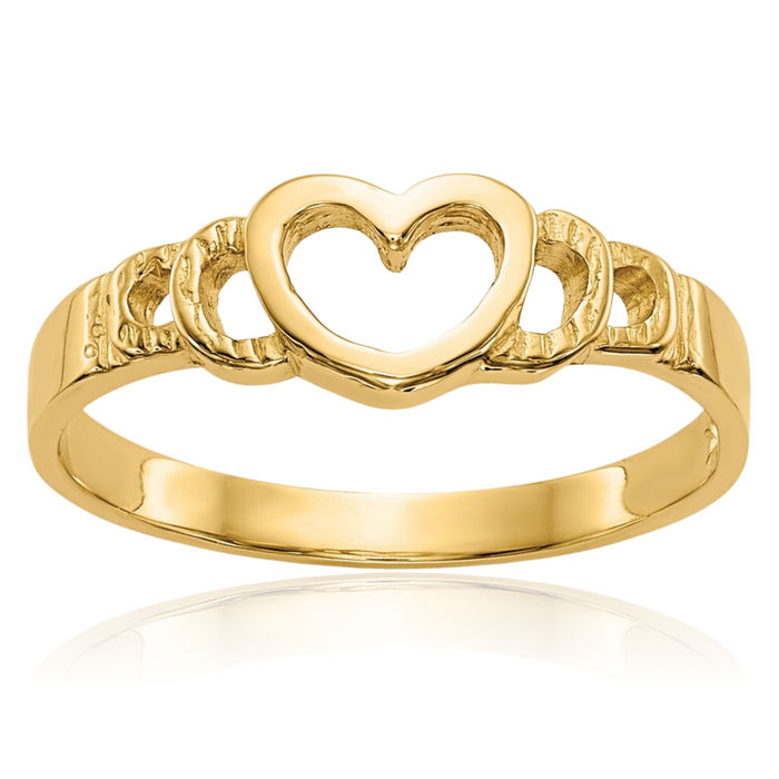 10K Solid Yellow Gold Heart Ring Love Band