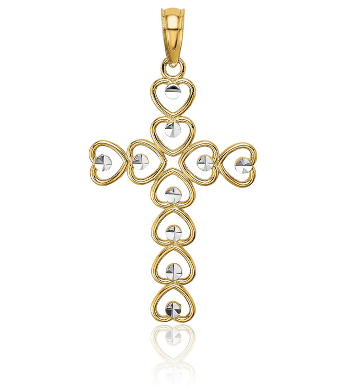 10K Solid Yellow Gold Heart S Holy Cross Necklace Religious Chain Pendant Jesus Christ Charm