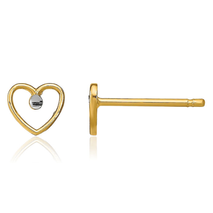 10K Solid Yellow Gold Heart Stud Earrings