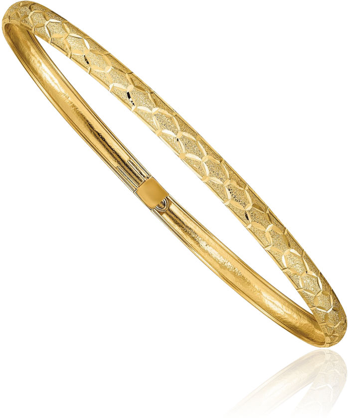 10K Solid Yellow Gold Hexagonal Flexible Bangle Bracelet