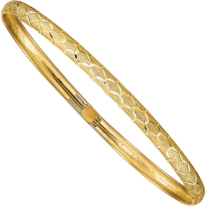 10K Solid Yellow Gold Hexagonal Flexible Bangle Bracelet