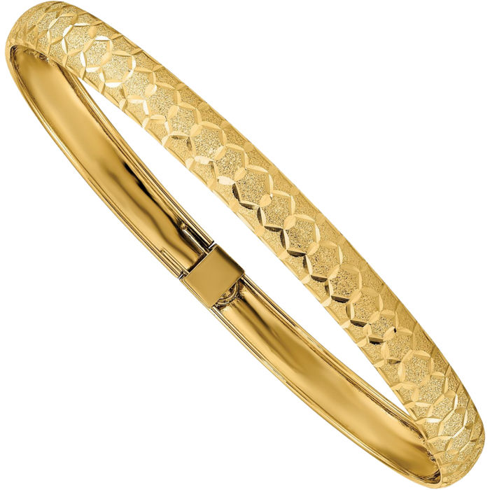 10K Solid Yellow Gold Hexagonal Flexible Bangle Bracelet