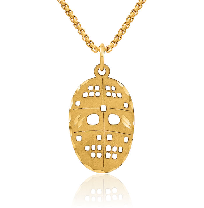 10K Solid Yellow Gold Hockey Goalie Stick Puck Glove Mask Necklace Charm Sports Pendant