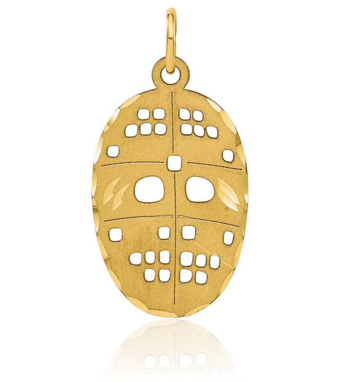 10K Solid Yellow Gold Hockey Goalie Stick Puck Glove Mask Necklace Charm Sports Pendant