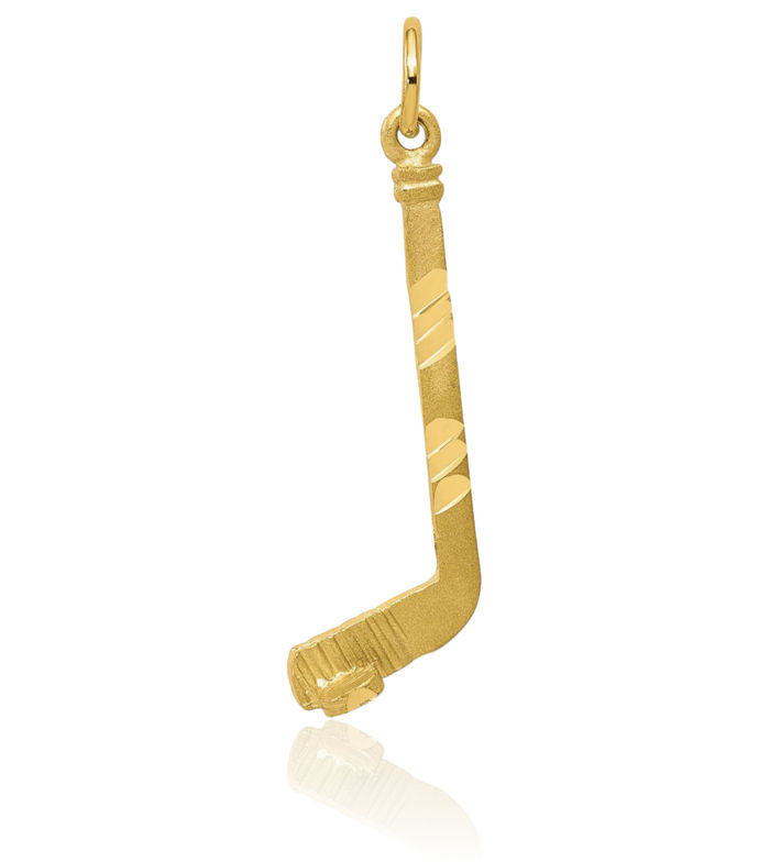 10K Solid Yellow Gold Hockey Goalie Stick Puck Glove Necklace Charm Sports Pendant
