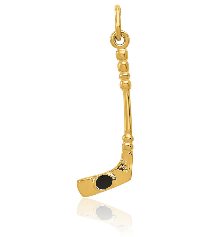 10K Solid Yellow Gold Hockey Goalie Stick Puck Glove Necklace Charm Sports Pendant
