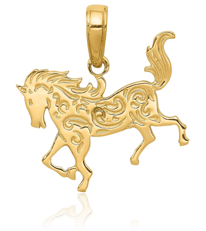 10K Solid Yellow Gold Horse Head Necklace Animal Lover Pendant Equestrian Charm