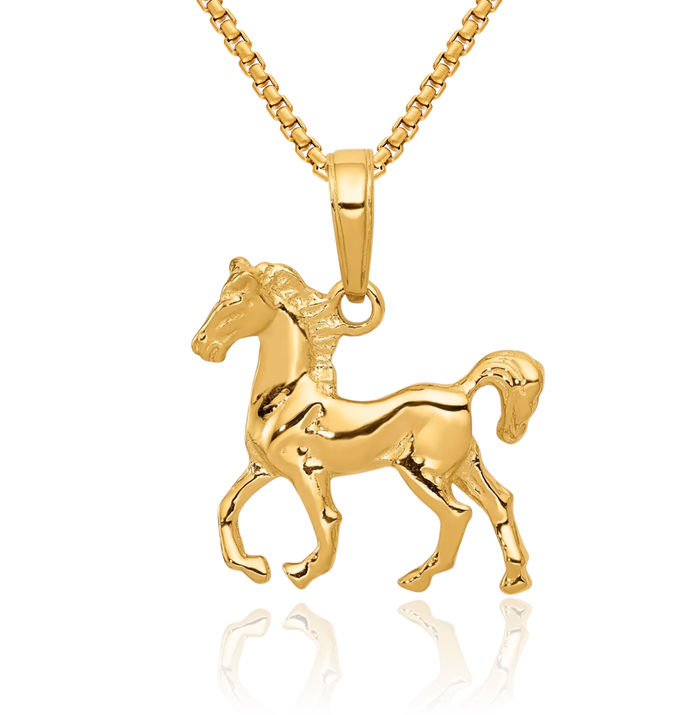 10K Solid Yellow Gold Horse Head Necklace Animal Lover Pendant Equestrian Charm