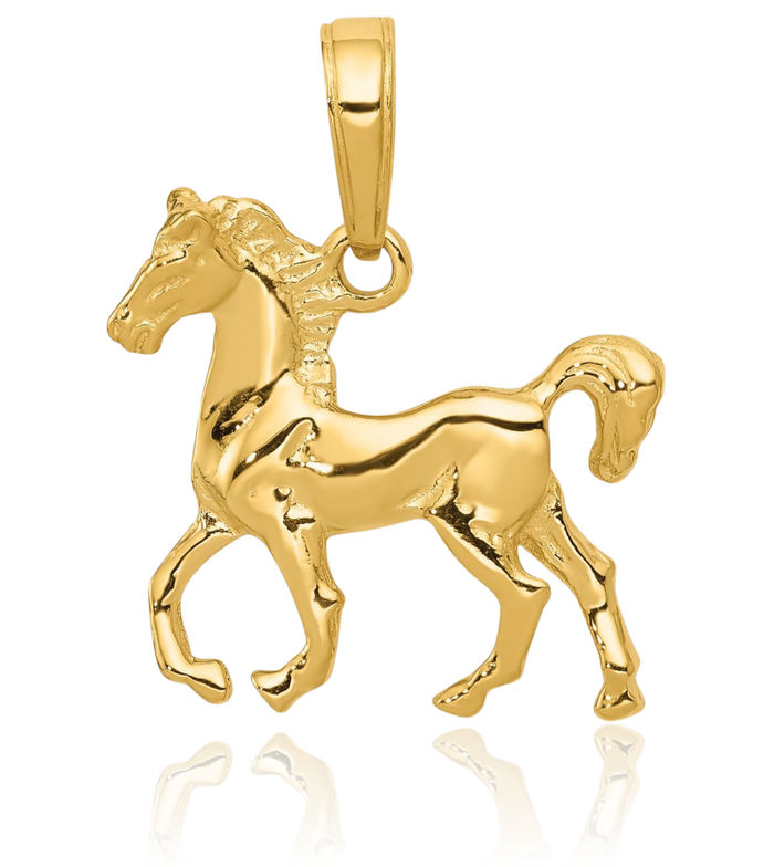10K Solid Yellow Gold Horse Head Necklace Animal Lover Pendant Equestrian Charm