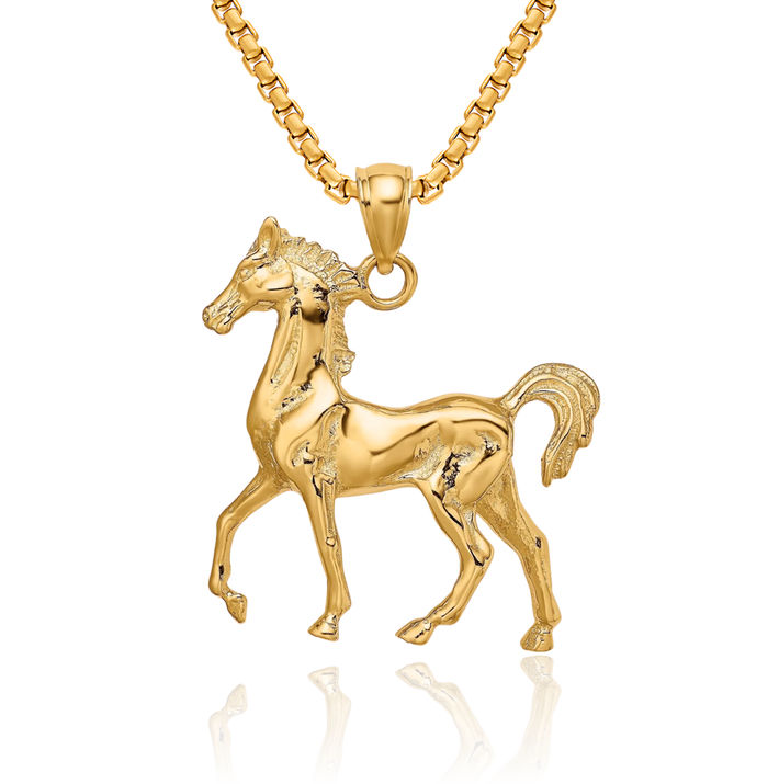 10K Solid Yellow Gold Horse Head Necklace Animal Lover Pendant Equestrian Charm