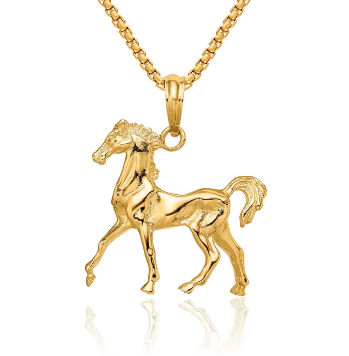 10K Solid Yellow Gold Horse Head Necklace Animal Lover Pendant Equestrian Charm