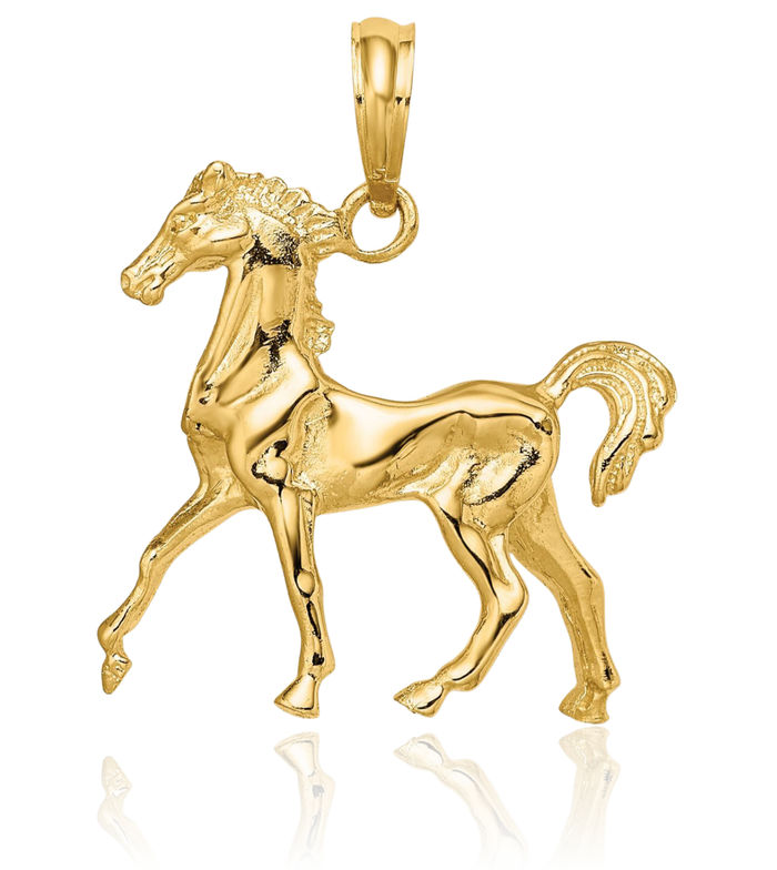 10K Solid Yellow Gold Horse Head Necklace Animal Lover Pendant Equestrian Charm