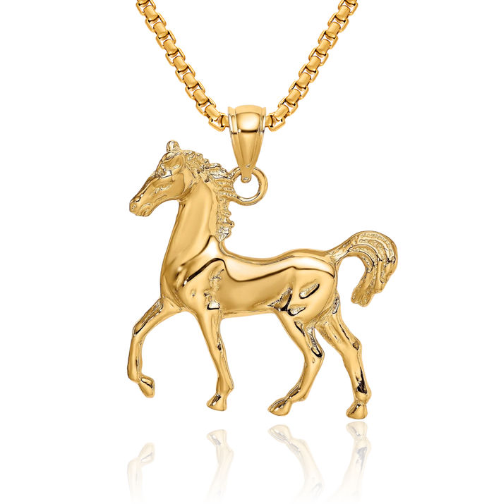 10K Solid Yellow Gold Horse Head Necklace Animal Lover Pendant Equestrian Charm