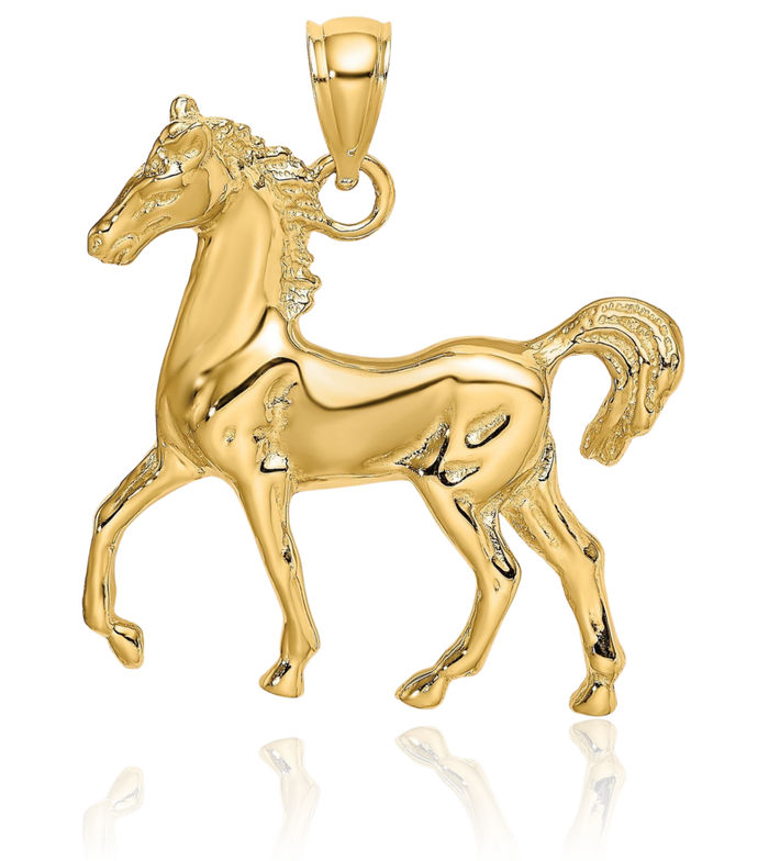10K Solid Yellow Gold Horse Head Necklace Animal Lover Pendant Equestrian Charm