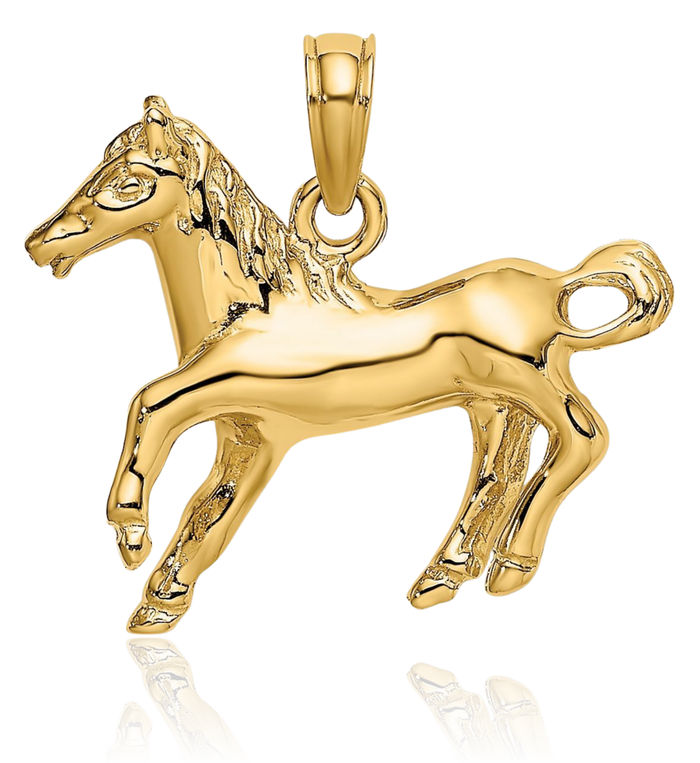 10K Solid Yellow Gold Horse Head Necklace Animal Lover Pendant Equestrian Charm
