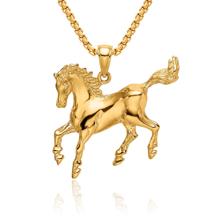 10K Solid Yellow Gold Horse Head Necklace Animal Lover Pendant Equestrian Charm