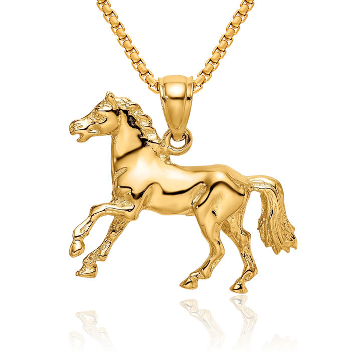 10K Solid Yellow Gold Horse Head Necklace Animal Lover Pendant Equestrian Charm