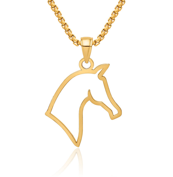 10K Solid Yellow Gold Horse Head Profile Necklace Animal Lover Pendant Equestrian Charm