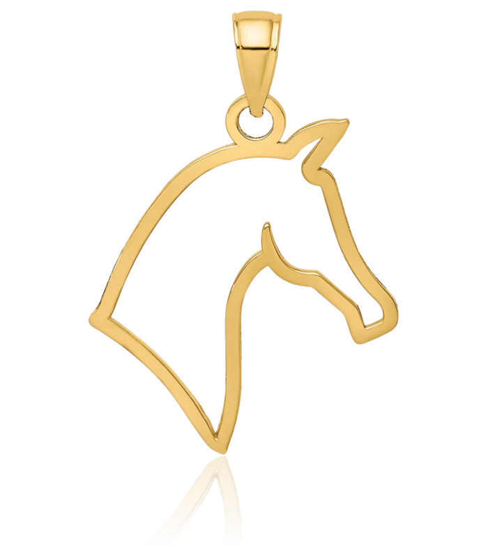 10K Solid Yellow Gold Horse Head Profile Necklace Animal Lover Pendant Equestrian Charm