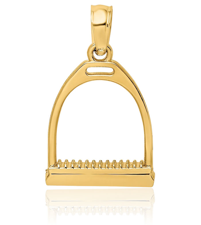 10K Solid Yellow Gold Horse Head Stirrup Necklace Animal Lover Pendant Equestrian Charm