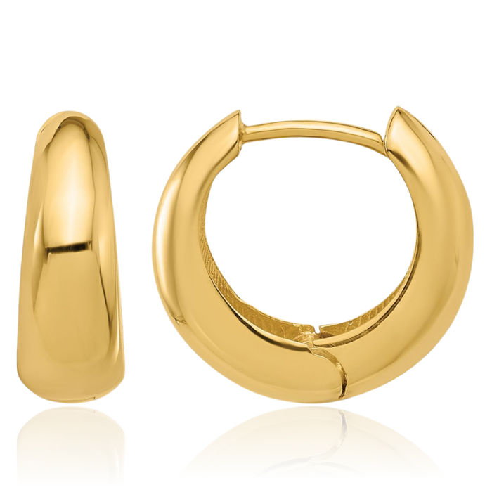 10K Solid Yellow Gold Huggie Round Hoop Earrings