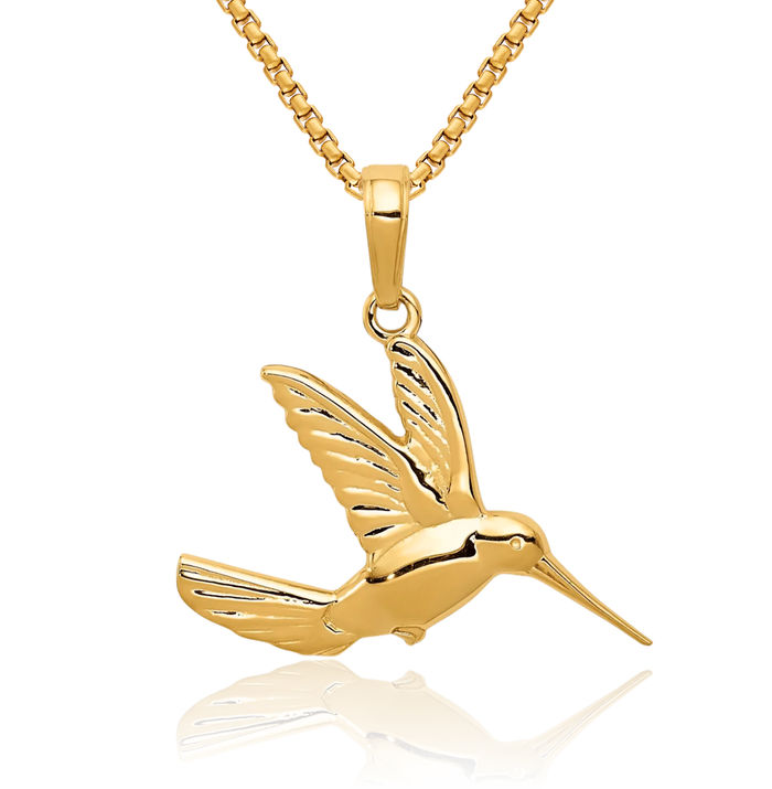 10K Solid Yellow Gold Hummingbird Necklace Bird Pendant Charm