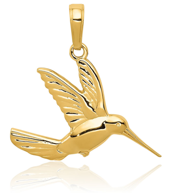 10K Solid Yellow Gold Hummingbird Necklace Bird Pendant Charm