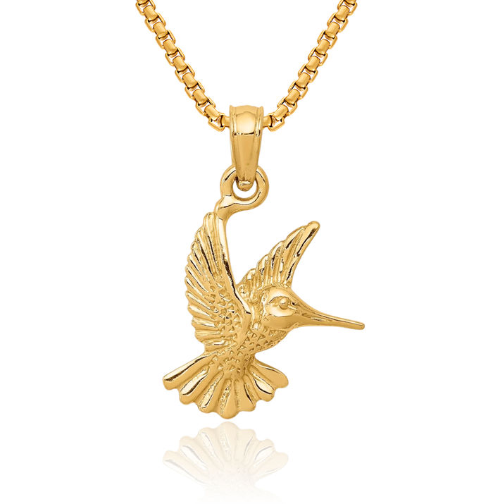 10K Solid Yellow Gold Hummingbird Necklace Bird Pendant Charm