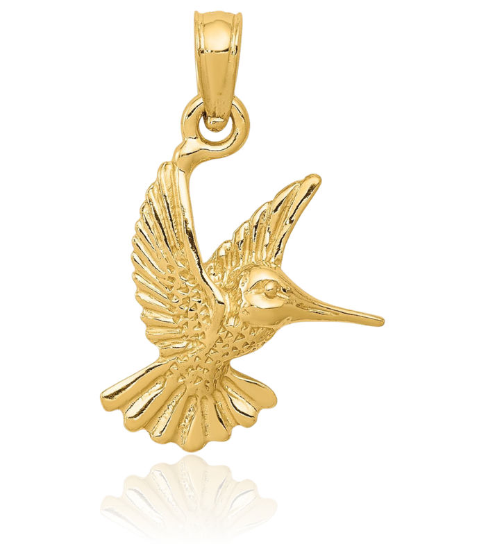 10K Solid Yellow Gold Hummingbird Necklace Bird Pendant Charm