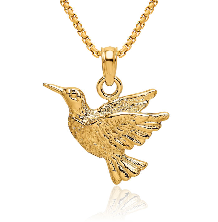 10K Solid Yellow Gold Hummingbird Necklace Bird Pendant Charm