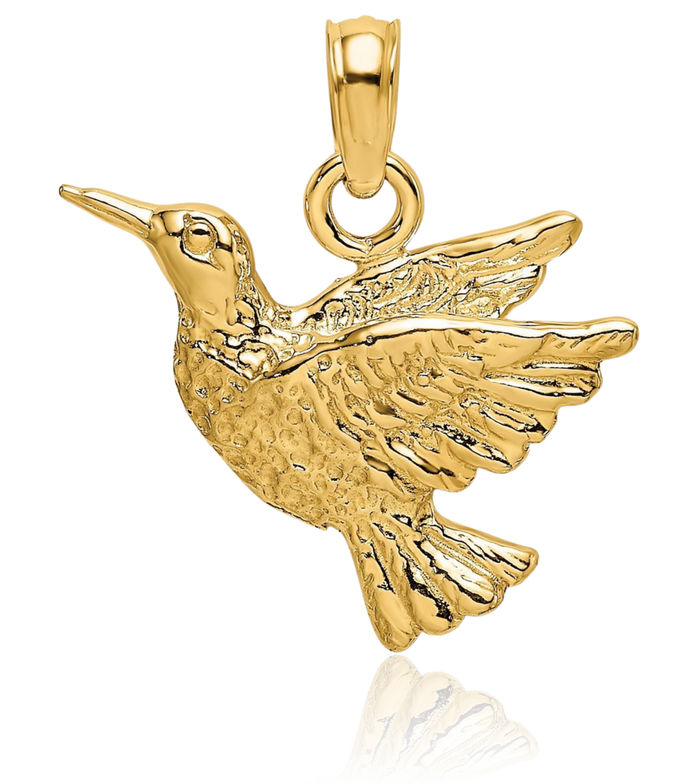 10K Solid Yellow Gold Hummingbird Necklace Bird Pendant Charm