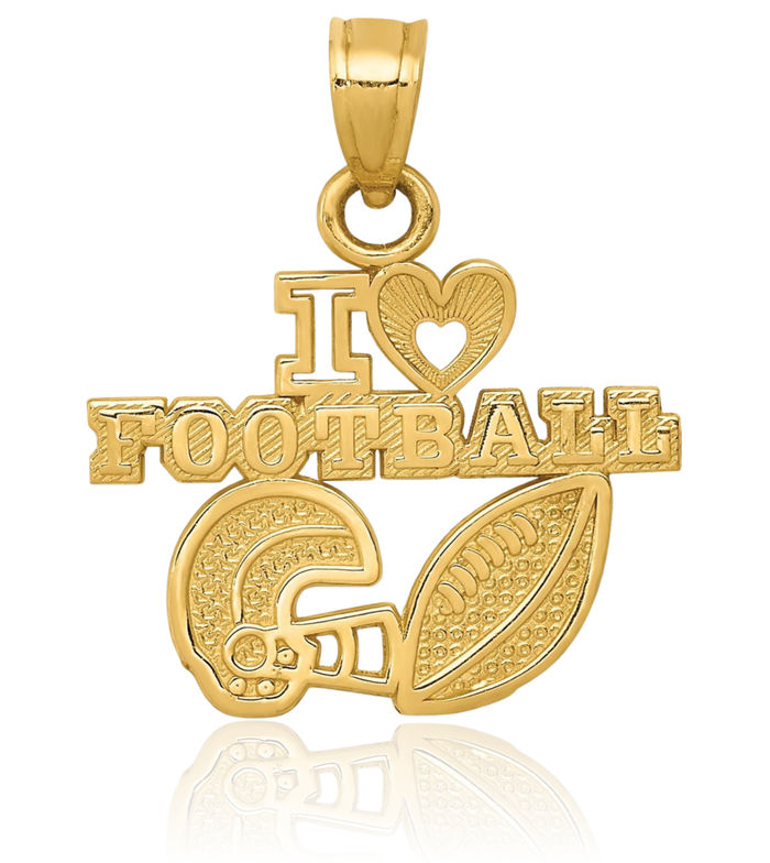 10K Solid Yellow Gold I Love Heart Football Necklace Charm Sports Pendant