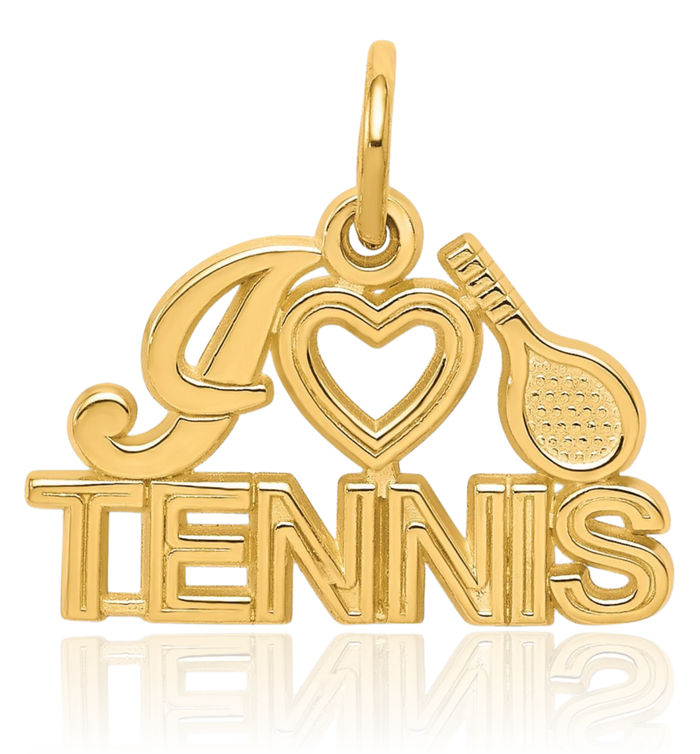 10K Solid Yellow Gold I Love Heart Tennis Necklace Charm Sports Pendant