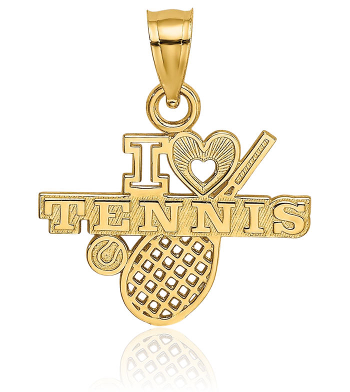 10K Solid Yellow Gold I Love Heart Tennis Necklace Charm Sports Pendant