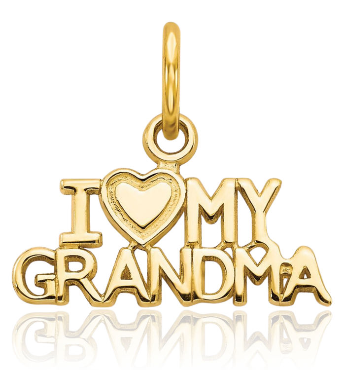 10K Solid Yellow Gold I Love My Grandma Necklace Nana Charm Grandmother Pendant