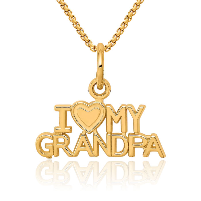 10K Solid Yellow Gold I Love My Grandpa Necklace Chain Pendant Charm