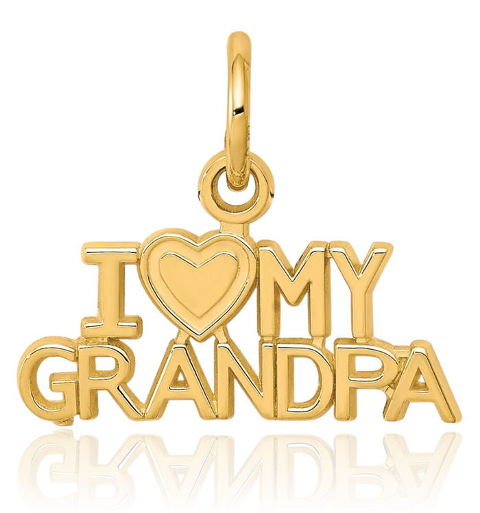 10K Solid Yellow Gold I Love My Grandpa Necklace Chain Pendant Charm