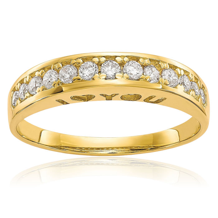 10K Solid Yellow Gold I Love You Forever Cubic Zirconia CZ Wedding Band Ring