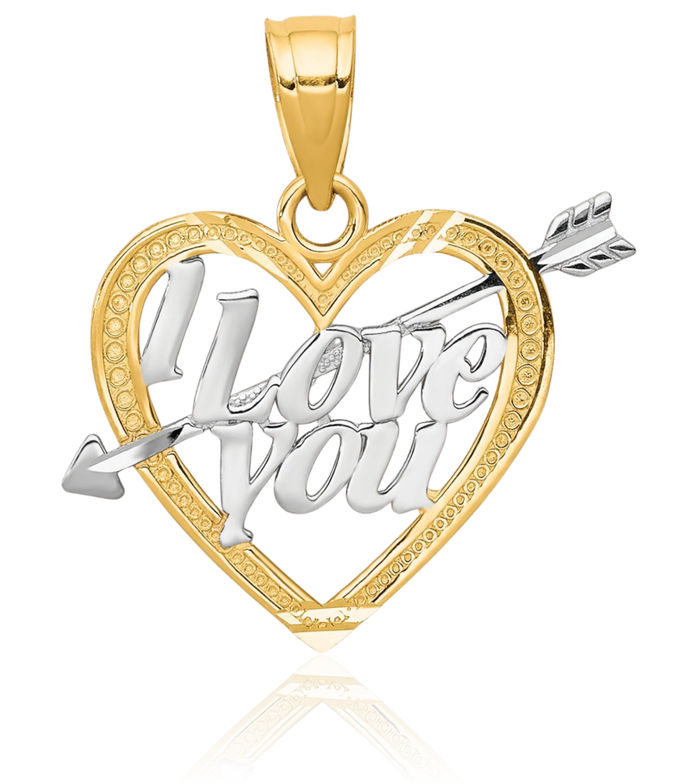 10K Solid Yellow Gold I Love You Heart Necklace Chain Pendant Charm