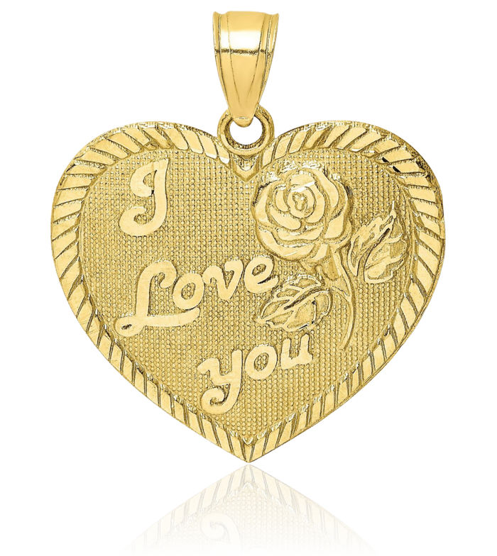 10K Solid Yellow Gold I Love You Heart Necklace Chain Pendant Charm