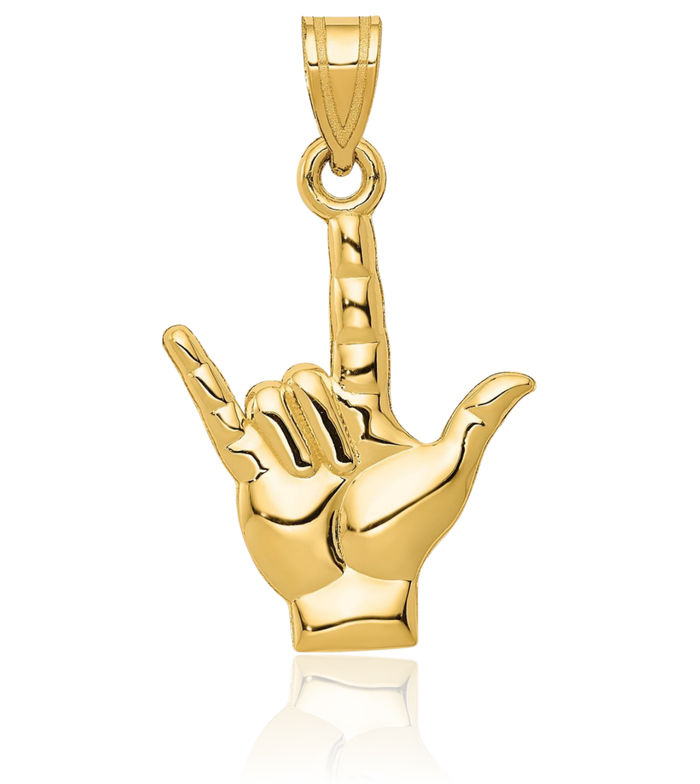 10K Solid Yellow Gold I Love You Sign Language Necklace Chain Pendant Charm