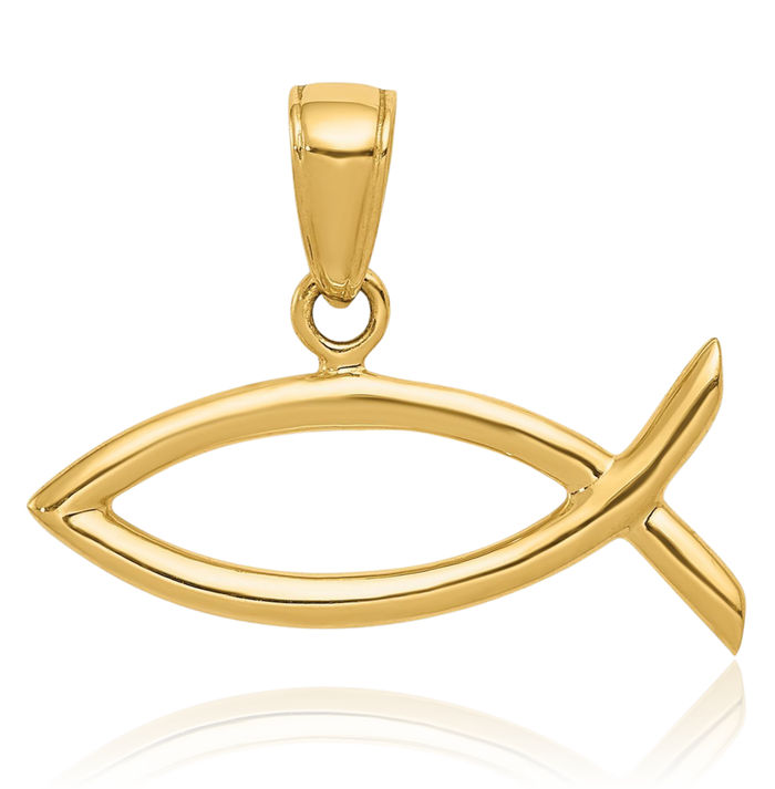 10K Solid Yellow Gold Ichthus Fish Symbol Necklace Religious Chain Pendant Christian Jesus Christ Charm