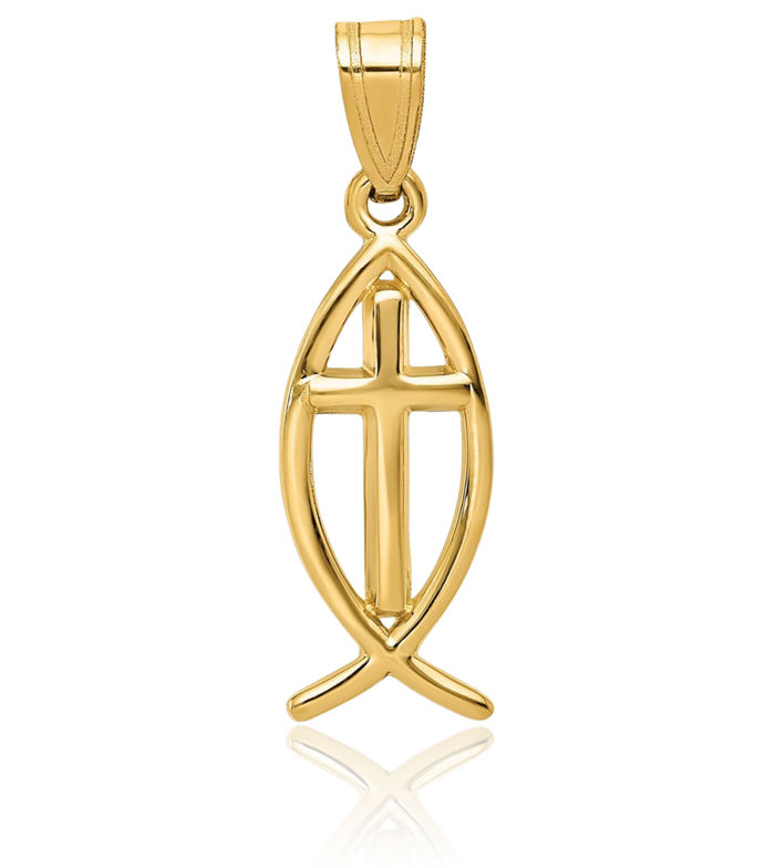 10K Solid Yellow Gold Ichthus Fish Symbol Necklace Religious Chain Pendant Christian Jesus Christ Charm