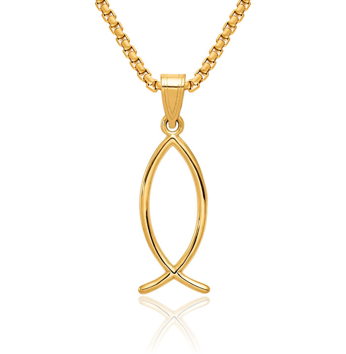 10K Solid Yellow Gold Ichthus Fish Symbol Necklace Religious Chain Pendant Christian Jesus Christ Charm