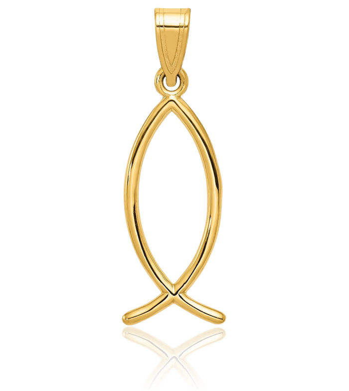 10K Solid Yellow Gold Ichthus Fish Symbol Necklace Religious Chain Pendant Christian Jesus Christ Charm